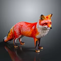 Red Orange And White Fox Standing On Dark Reflective Background With Realistic 3D Features 3d model