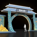 Traditional Architectural Style Event Gateway with Blue Yellow Decorative Patterns Lighting Han Pei Zhucai