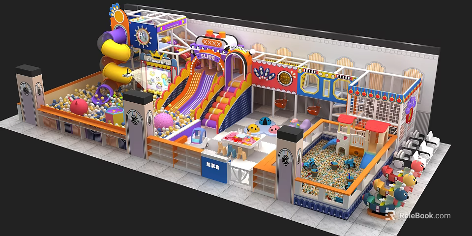 Indoor Playground With Colorful Slides Ball Pits And Fun Kids Play Areas 3d model 