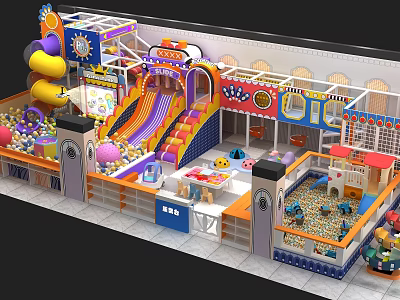 Indoor Playground With Colorful Slides Ball Pits And Fun Kids Play Areas 3d model