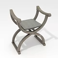 Sturdy Modern Wooden Stool With Crossed Frame And Gray Upholstered Seat