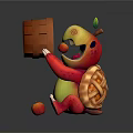 Cute Game Movie Character With Leaf On Head Holding Wooden Barrel And Small Orange Ball