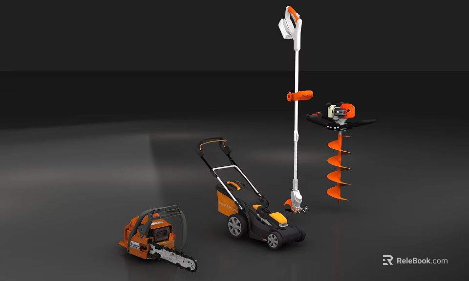 Commercial Outdoor Power Equipment Including Chainsaw Lawn Mower Pole Trimmer And Auger 3d model 