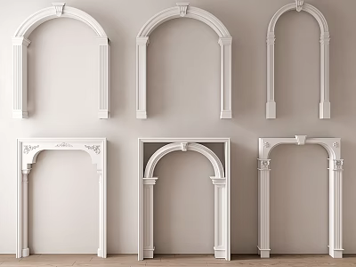White Arched Door Frame Components With Various Architectural Interior Designs 3d model