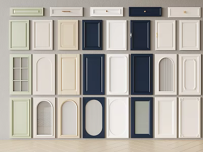 Assorted Kitchen Cabinet Doors In Various Colors And Design Styles 3d model