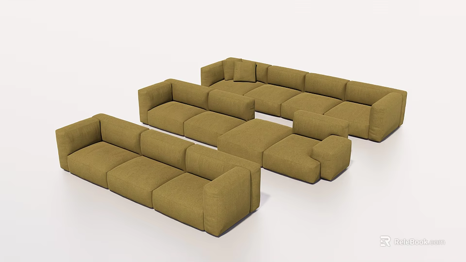 Modern Beige Fabric Modular Sectional Sofa With Spacious Seating And Multiple Layouts 3d model