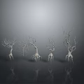 Serene Leafless Trees Landscape Featuring Exposed Roots Gray Gradient Background And Ground Reflections