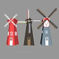 Colorful Windmill Architectural Components Featuring Blades Tower Bodies Windows And Doors
