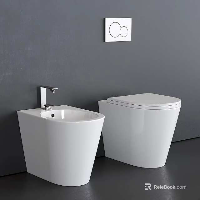Modern White Toilet With Bidet Against Gray Wall In Minimalist Design 3d model 