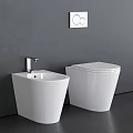 Modern White Toilet With Bidet Against Gray Wall In Minimalist Design