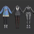 Three Fashion Mannequins Displaying Stylish Outfits With Unique Patterns And Different Styles