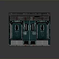 Futuristic Industrial Metallic Reinforced Door With Framed Panel Design And Grilled Base Platform