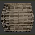 Light Brown Round Woven Basket Showcasing Intricate Texture On Dark Surface 3d model