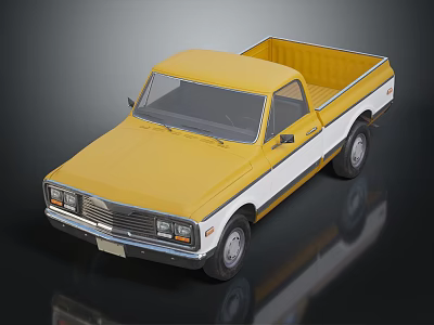 Vintage Yellow and White Pickup Truck with Open Bed and Retro Design 3d model