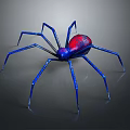 Shiny Spider With Blue Legs And Red Blue Body On Grey Reflective Background