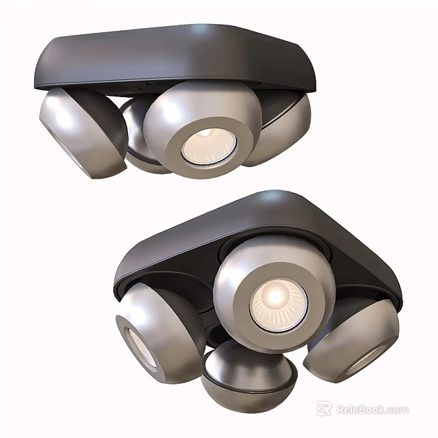 Modern Multi Head Adjustable Downlights And Spotlights With Black Silver Metal Design 3d model