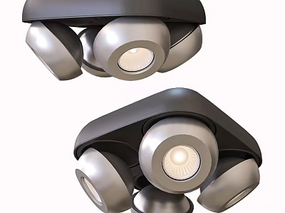 Modern Multi Head Adjustable Downlights And Spotlights With Black Silver Metal Design 3d model