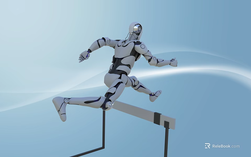 Intelligent Humanoid Robot Leaping Over Hurdle in Dynamic Athletic Motion 3d model 