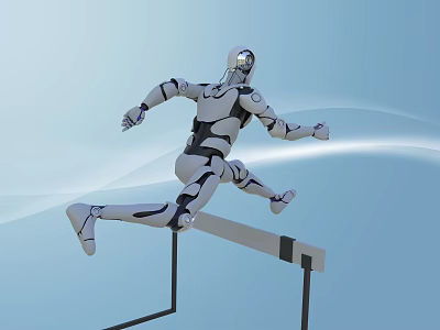 Intelligent Humanoid Robot Leaping Over Hurdle in Dynamic Athletic Motion 3d model