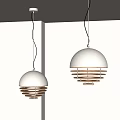 Two Modern Pendant Lights with White Shades and Wooden Stripes in Minimalist Interior