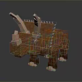 High Quality Pixel Style Triceratops 3D Model With Brown Block Structure And Horn Details