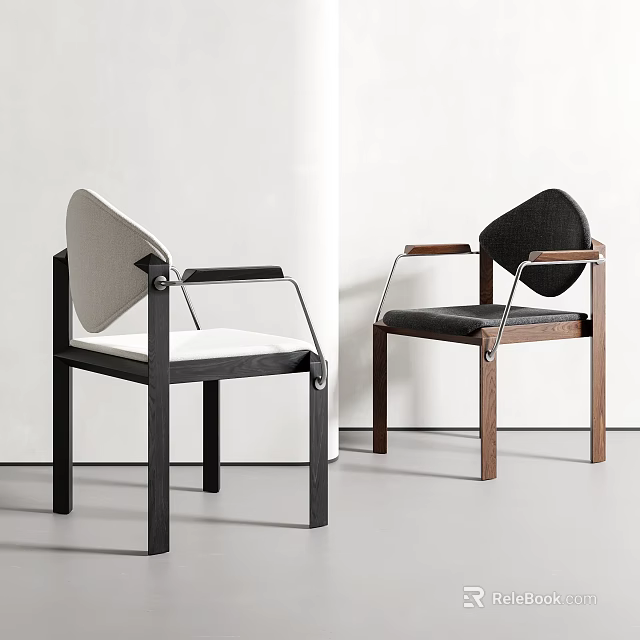 Modern Minimalist Dining Chairs With Light And Dark Upholstered Seats And Metal Armrests 3d model 
