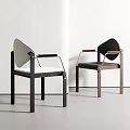 Modern Minimalist Dining Chairs With Light And Dark Upholstered Seats And Metal Armrests
