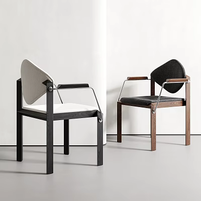 Modern Minimalist Dining Chairs With Light And Dark Upholstered Seats And Metal Armrests 3d model