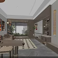 Warm Modern Open Living And Dining Space With Retro Vinyl Decor And Wood Interior Design
