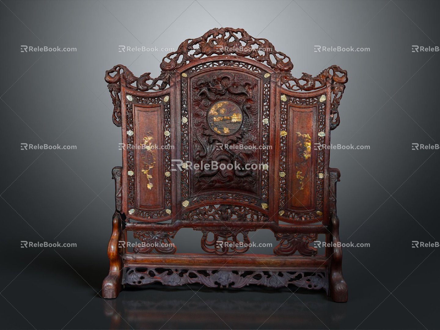 ground screen bed screen comb head screen light screen screen like jade screen carved screen glass screen 3d model