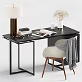 Modern Desk Interior with White Lamp Open Magazine Pen Holder Dried Flowers and Beige Chair