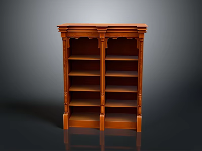 Classic Wooden Shelf Unit With Multiple Open Shelves Carved Details And Sturdy Base 3d model