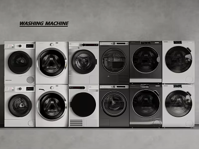 Multiple Modern Washing Machine Units With Different Designs And Styles On 3d model