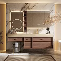Elegant Bathroom Vanity Cabinet With Marble Backdrop Mirror Sink And Drawers