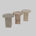 Modern Elegant Beige Side Table With Scalloped Top And Square Stone Base 3d model