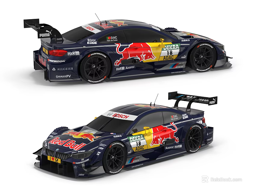 Red Bull Race Car With Dark Blue Body And Rear Wing Sponsor Decals 3d model 