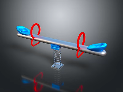 Colorful Playground Seesaw With Blue Seats Red Circular Handles Metal Beam And Spring Base 3d model