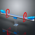 Colorful Playground Seesaw With Blue Seats Red Circular Handles Metal Beam And Spring Base