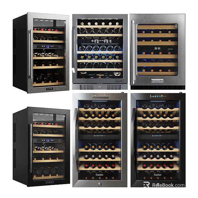 Modern Wine Cooler Designs With Glass Door And Multi Layer Wine Bottle Storage Racks 3d model 
