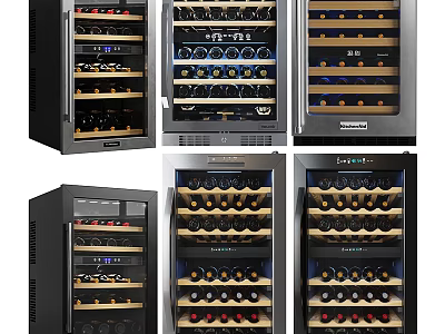 Modern Wine Cooler Designs With Glass Door And Multi Layer Wine Bottle Storage Racks 3d model