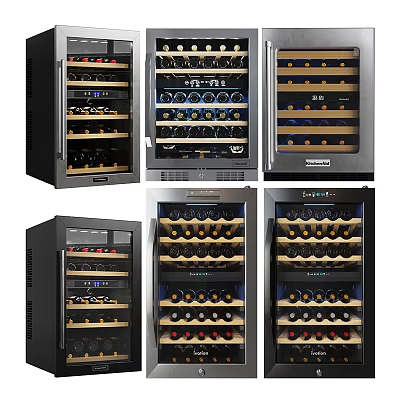 Modern Wine Cooler Designs With Glass Door And Multi Layer Wine Bottle Storage Racks 3d model