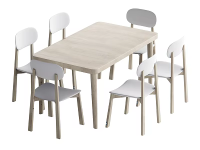 Kids Table With Six Light Colored Chairs Simple Design For Children 3d model