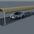 Covered Carport Structure With Canopy Roof And White Car Parking Area