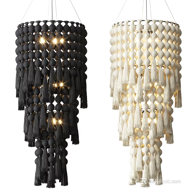 Black and White Beaded Chandeliers with Hanging Tassels Modern Home Decor Design 3d model 