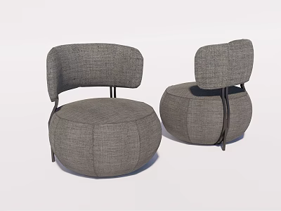 Modern Gray Round Single Sofa with Curved Backrest and Metal Frame Design 3d model