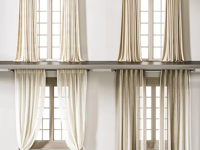 Elegant Beige Curtains With Textured Fabric For Multiple Window Decoration 3d model
