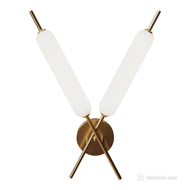 Modern Brass Wall Sconce With Double White Glass Shades And Cross Arm Design 3d model 