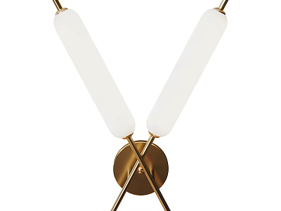 Modern Brass Wall Sconce With Double White Glass Shades And Cross Arm Design 3d model