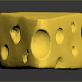Appetizing Yellow Cheese Wedge with Multiple Holes on Black Surface 3d model