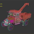 Red Vintage Functional Vehicle With Crane 3d model